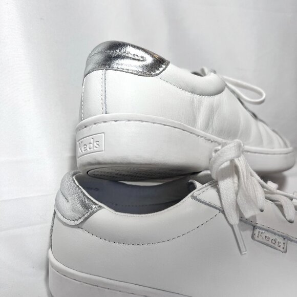Keds Softerrra WH65949 Women's Leather Sneakers-Lace Up-9-White/Silver-Classic - Picture 9 of 16